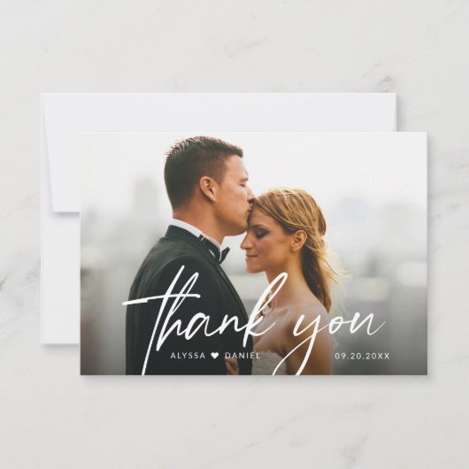 Eenvoudige moderne aangepaste 2 trouwfoto's bedankkaart (Voorkant)