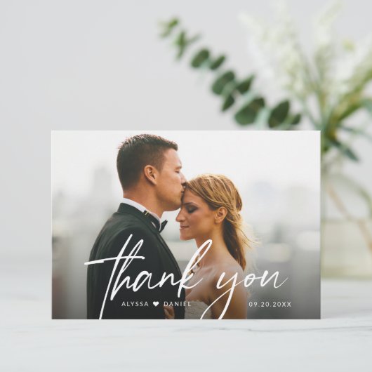 Eenvoudige moderne aangepaste 2 trouwfoto's bedankkaart (Staand voorkant)
