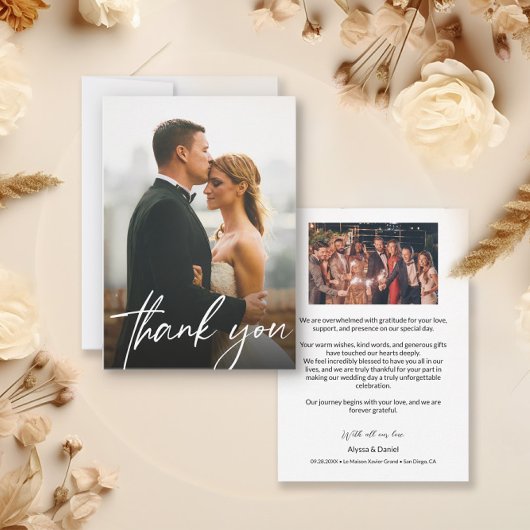Eenvoudige moderne aangepaste 2 trouwfoto's bedankkaart