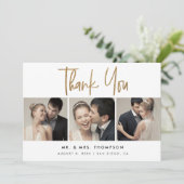 Eenvoudige moderne aangepaste 3 bruiloft foto's bedankkaart (Staand voorkant)
