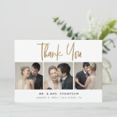 Eenvoudige moderne aangepaste 3 bruiloft foto's bedankkaart (Staand voorkant)