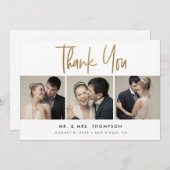 Eenvoudige moderne aangepaste 3 bruiloft foto's bedankkaart (Voorkant / Achterkant)
