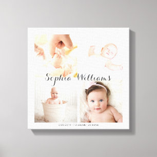Eenvoudige, moderne aangepaste 4 foto Baby kinderk Canvas Afdruk