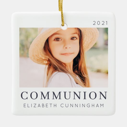 Eenvoudige, moderne aangepaste eerste communityfot keramisch ornament (Voorkant)