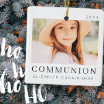 Eenvoudige, moderne aangepaste eerste communityfot keramisch ornament<br><div class="desc">Het ontwerp is samengesteld uit moderne chic typografie met sans serif en serif doopvont. Voeg een aangepaste foto van uw zoon/dochter en jaar toe.</div>
