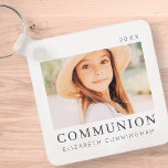 Eenvoudige, moderne aangepaste eerste communityfot sleutelhanger<br><div class="desc">Het ontwerp is samengesteld uit moderne chic typografie met sans serif en serif doopvont. Voeg een aangepaste foto van uw zoon/dochter en jaar toe.</div>