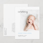 Eenvoudige Moderne Aangepaste Foto Blauw Nieuwe Ba Aankondigingskaart (Voorkant / Achterkant)