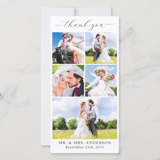 Eenvoudige moderne aangepaste fotocollage bruiloft bedankkaart (Voorkant)