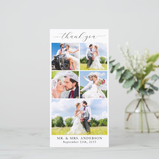 Eenvoudige moderne aangepaste fotocollage bruiloft bedankkaart (Staand voorkant)