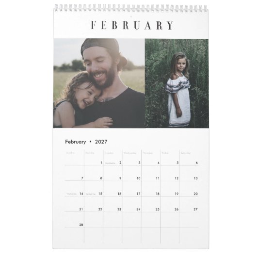 Eenvoudige, moderne aangepaste fotokalender kalender (Feb 2027)