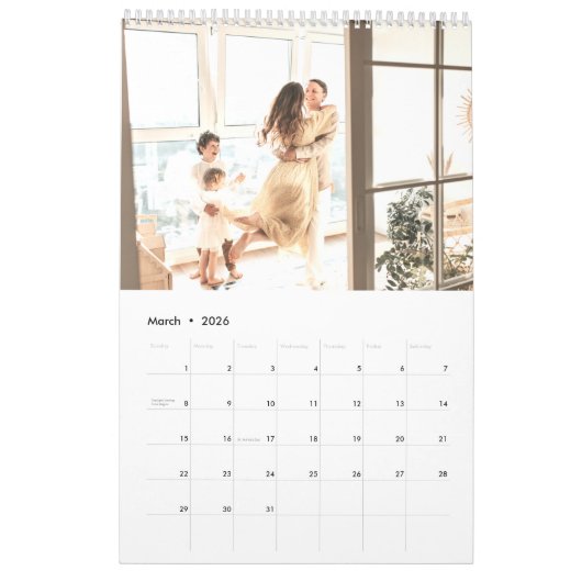 Eenvoudige, moderne aangepaste fotoprinter Blush P Kalender (Mar 2026)