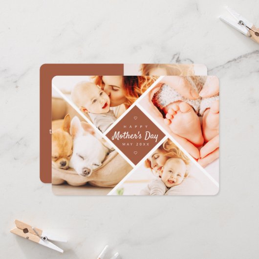 Eenvoudige, moderne aangepaste foto's Happy Moeder Kaart (Voorkant / Achterkant in situ)