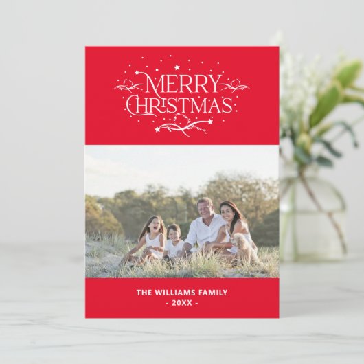 Eenvoudige, moderne aangepaste fotoserie, prettig  feestdagenkaart (Staand voorkant)