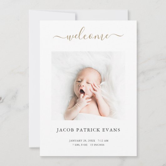 Eenvoudige moderne, aangepaste Gold Script Boy of  Aankondiging (Voorkant)