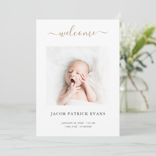 Eenvoudige moderne, aangepaste Gold Script Boy of  Aankondiging (Staand voorkant)