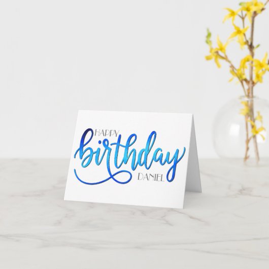 Eenvoudige moderne aangepaste handbelettering blau kaart (Gele Bloem)