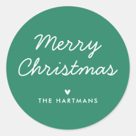 Eenvoudige, moderne, aangepaste kerstkleur, naam ronde sticker