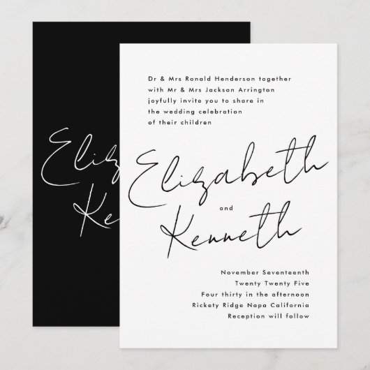 Eenvoudige moderne aangepaste namen Tuxedo White W Kaart (Voorkant / Achterkant)