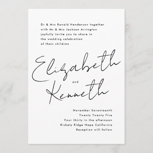 Eenvoudige moderne aangepaste namen Tuxedo White W Kaart (Voorkant)