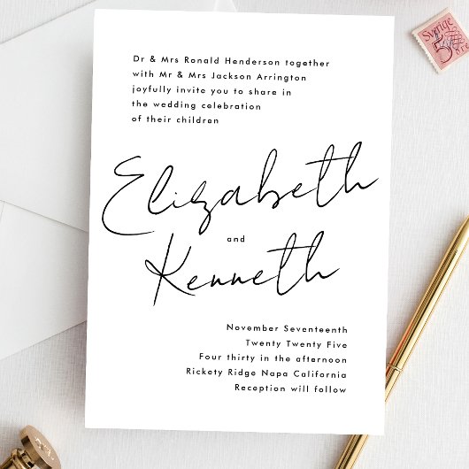 Eenvoudige Moderne Aangepaste Namen Zwart Wit Huwe Kaart