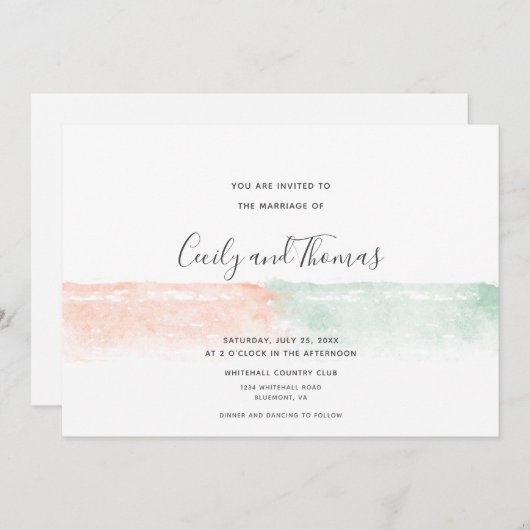 Eenvoudige moderne abrikoos en groene Waterverf Sp Kaart (Voorkant / Achterkant)