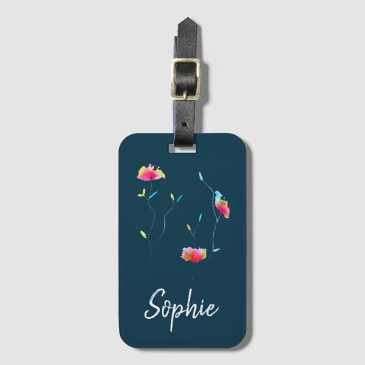 Eenvoudige, moderne, abstracte Japanse roze bloem Bagagelabel (Voorkant (verticaal))