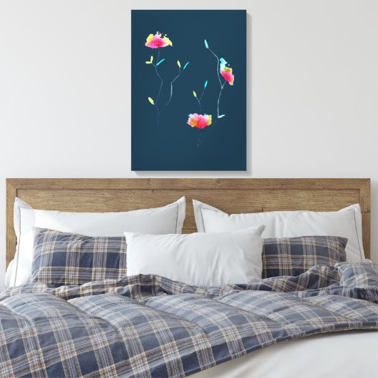 Eenvoudige, moderne, abstracte Japanse roze bloem Canvas Afdruk (Insitu (Slaapkamer))