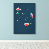 Eenvoudige, moderne, abstracte Japanse roze bloem Canvas Afdruk (Insitu (Houten vloer))