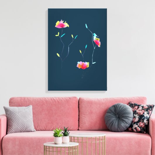 Eenvoudige, moderne, abstracte Japanse roze bloem Canvas Afdruk (Insitu (Woonkamer))