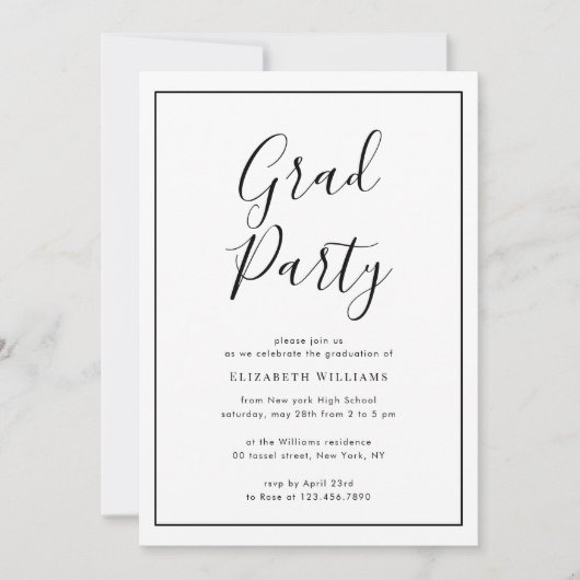 Eenvoudige moderne afstudeerfeestuitnodiging kaart (Voorkant)