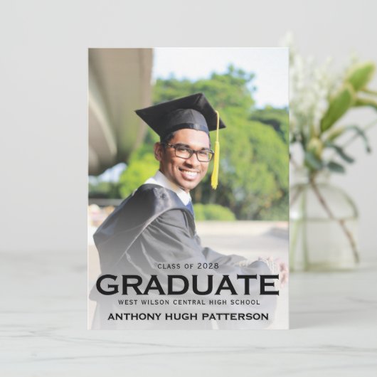 Eenvoudige, moderne Afstuderen-aankondigingskaart Aankondiging (Staand voorkant)