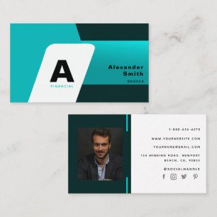 Eenvoudige, moderne Aqua Blue Logo Professional Fo Visitekaartje