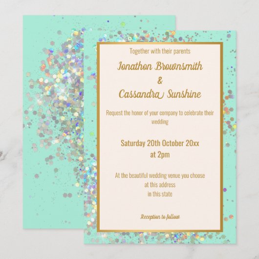 EENVOUDIGE MODERNE AQUA GOLD HOLOGRAPHIC PASTEL WE KAART (Voorkant / Achterkant)