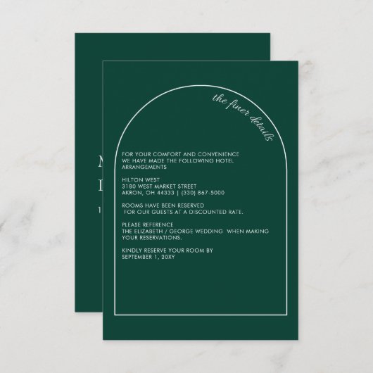 Eenvoudige moderne Arch Emerald Green Wedding Informatiekaartje (Voorkant / Achterkant)
