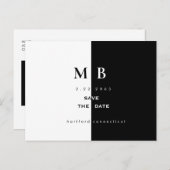 Eenvoudige Moderne B / W Monogram Huwelijk Save th Aankondigingskaart (Voorkant / Achterkant)