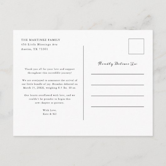 Eenvoudige Moderne Baby Foto Dank u geboorte Aankondigingskaart (Achterkant)