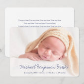 Eenvoudige Moderne Baby Foto Geboorte Aankondiging (Voorkant / Achterkant)