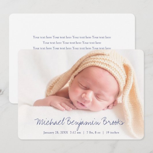 Eenvoudige Moderne Baby Foto Geboorte Aankondiging (Voorkant / Achterkant)