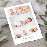 Eenvoudige moderne Baby foto-inkuilbaarmoedervlekk Aankondiging<br><div class="desc">kondig de komst van je nieuwe baby aan met onze eenvoudige en moderne baby foto-collage-publicatiekaart. Het ontwerp kenmerkt een vijf fotocollage lay-out om de foto's van uw nieuwe baby te tonen. Pas aan met de naam van de baby, de aankomst van de geboortedatum en de geboortestaat. De achterzijde is voorzien...</div>