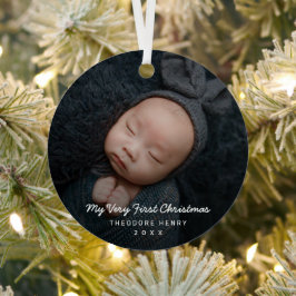Eenvoudige moderne Baby foto voor mijn eerste kers Metalen Ornament