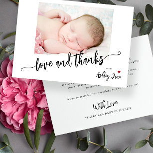 Eenvoudige moderne baby shower fotoliefde en bedan bedankkaart