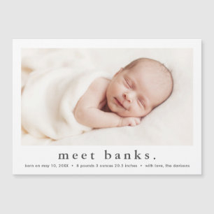 Eenvoudige Moderne Babyfoto Geboorteaankondiging  Magnetische Uitnodiging