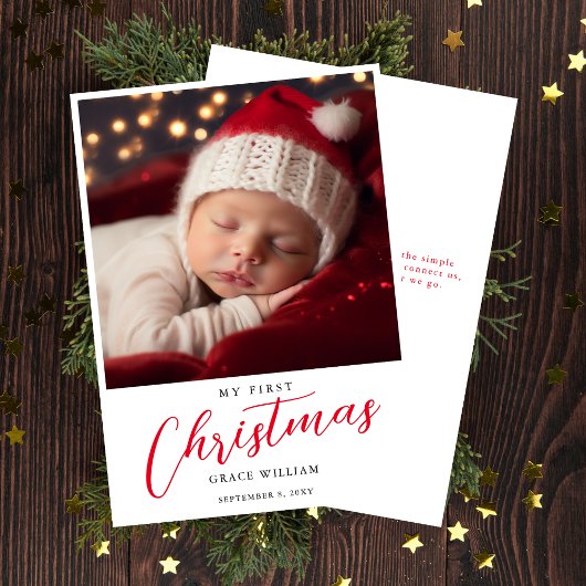 Eenvoudige moderne baby's eerste kerstfoto feestdagenkaart
