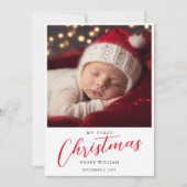 Eenvoudige moderne baby's eerste kerstfoto feestdagenkaart (Voorkant)