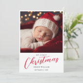 Eenvoudige moderne baby's eerste kerstfoto feestdagenkaart (Staand voorkant)