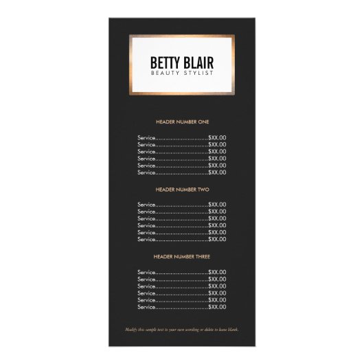 Eenvoudige, moderne back-up- en witte goudprijslij reclamekaart (Voorkant)