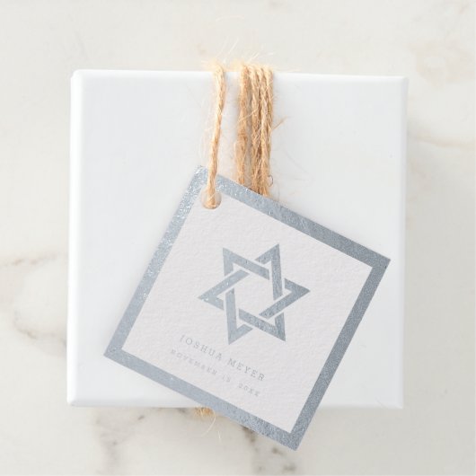 Eenvoudige moderne bar | Bat Mitzvah zilveren foli Bedankjes Labels (Met doos)