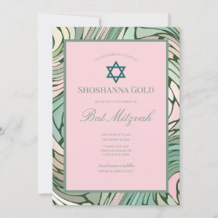 Eenvoudige Moderne Bat Mitzvah Roze en Groen Kaart