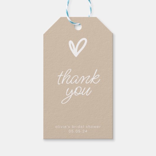 Eenvoudige Moderne Bedankkaart met Hart Cadeaulabel (Voorkant)