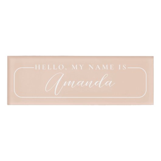 Eenvoudige Moderne beige elegante bruiloft blanco Naambadge (Voorkant)